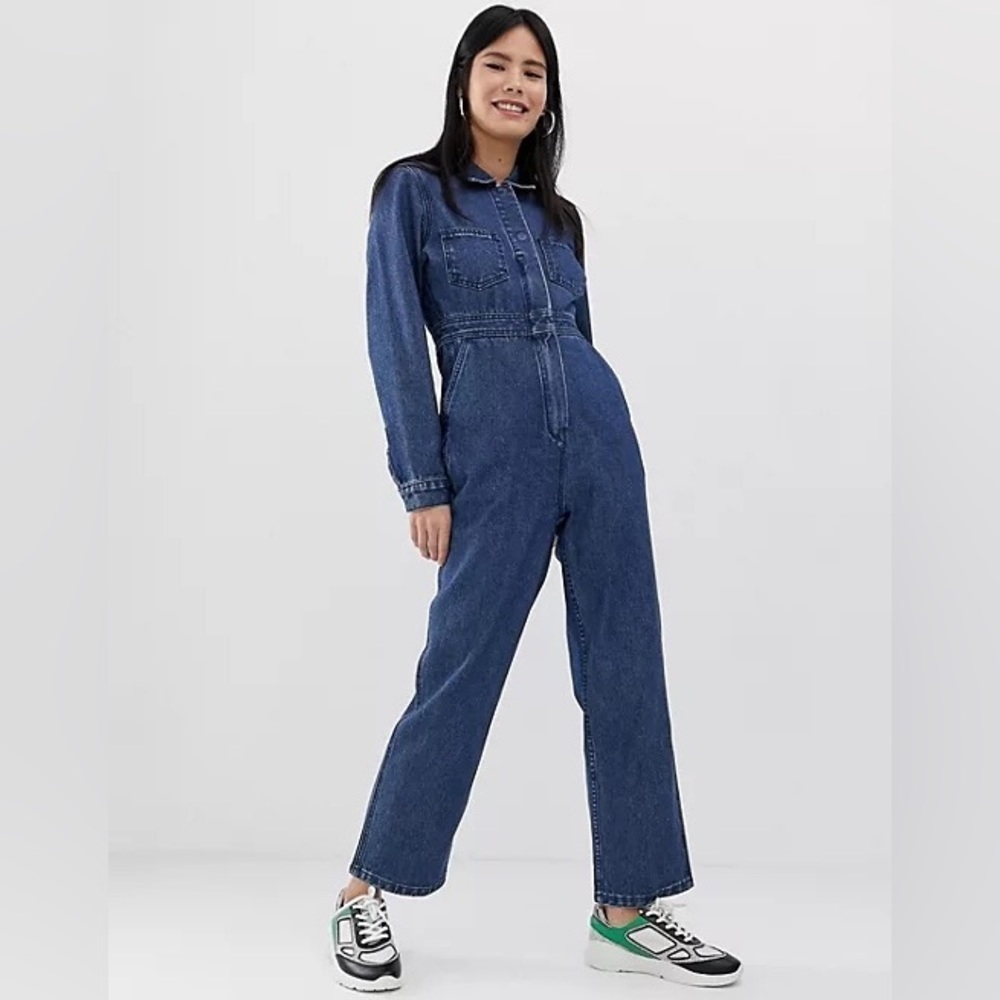 ASOS DESIGN Denim Jumpsuit Boiler Suit 100% Cotton Size 14